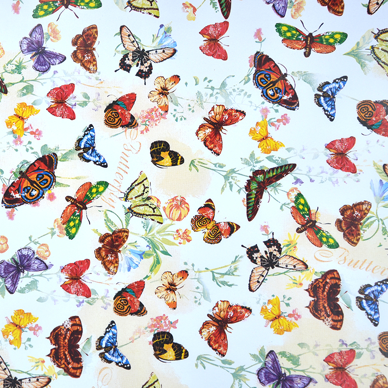 Упаковочная бумага (0,7*1 м) Разноцветные бабочки, Белый, 1 шт.