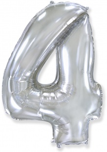 FM Шар (40''/102 см) Цифра, 4, Серебро, 1 шт.