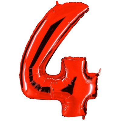 Шар (34" 86 см) Цифра "4" красный, Китай