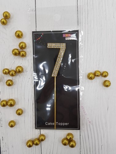 Топпер-цифра "7"- золото со стразами, 10 см.