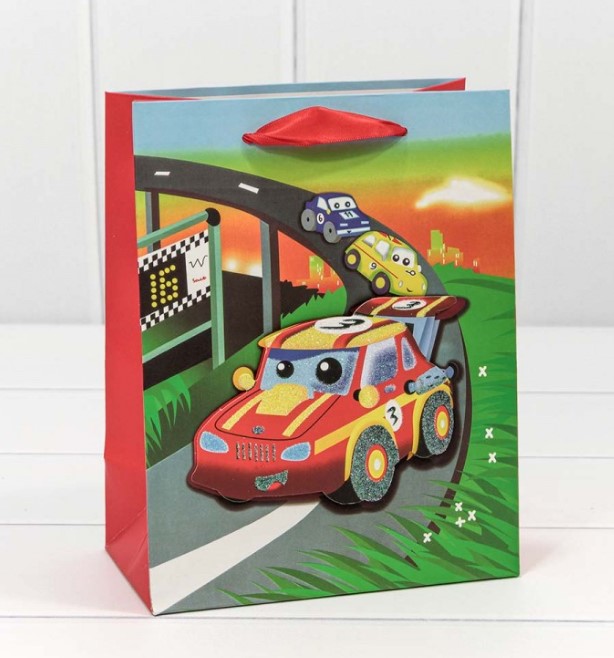 Пакет с 3D апл " Гонки " 18*23*10 см, 1 шт. 