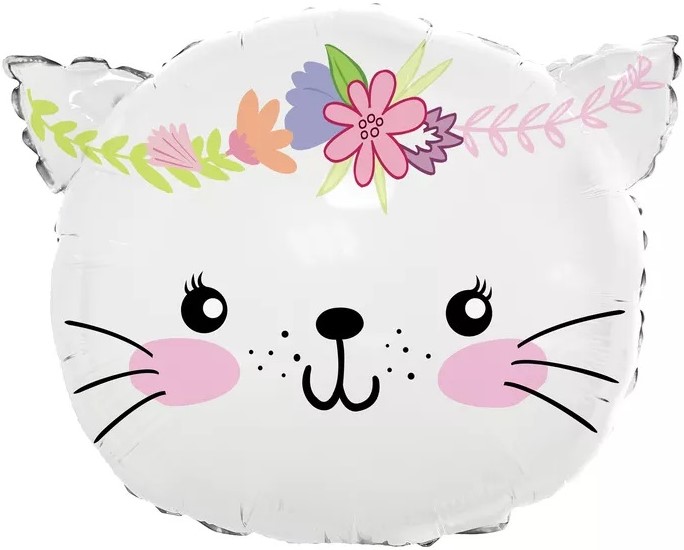 Шар (23''/58 см) Фигура, Котенок в цветах, Белый, 1 шт.