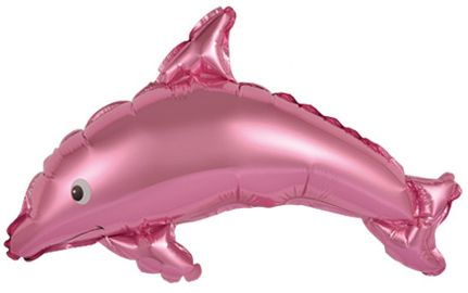 Шар с клапаном (15''/38 см) Мини-фигура, Дельфин, Розовый, 1 шт.