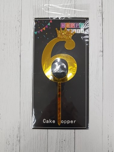 Топпер-цифра с короной "6"- золото, 17 см.