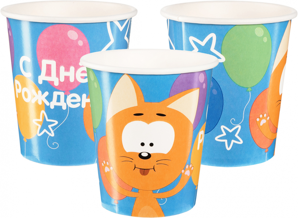 Стаканы (250 мл) Котенок Котэ, С Днем Рождения!, 6 шт.