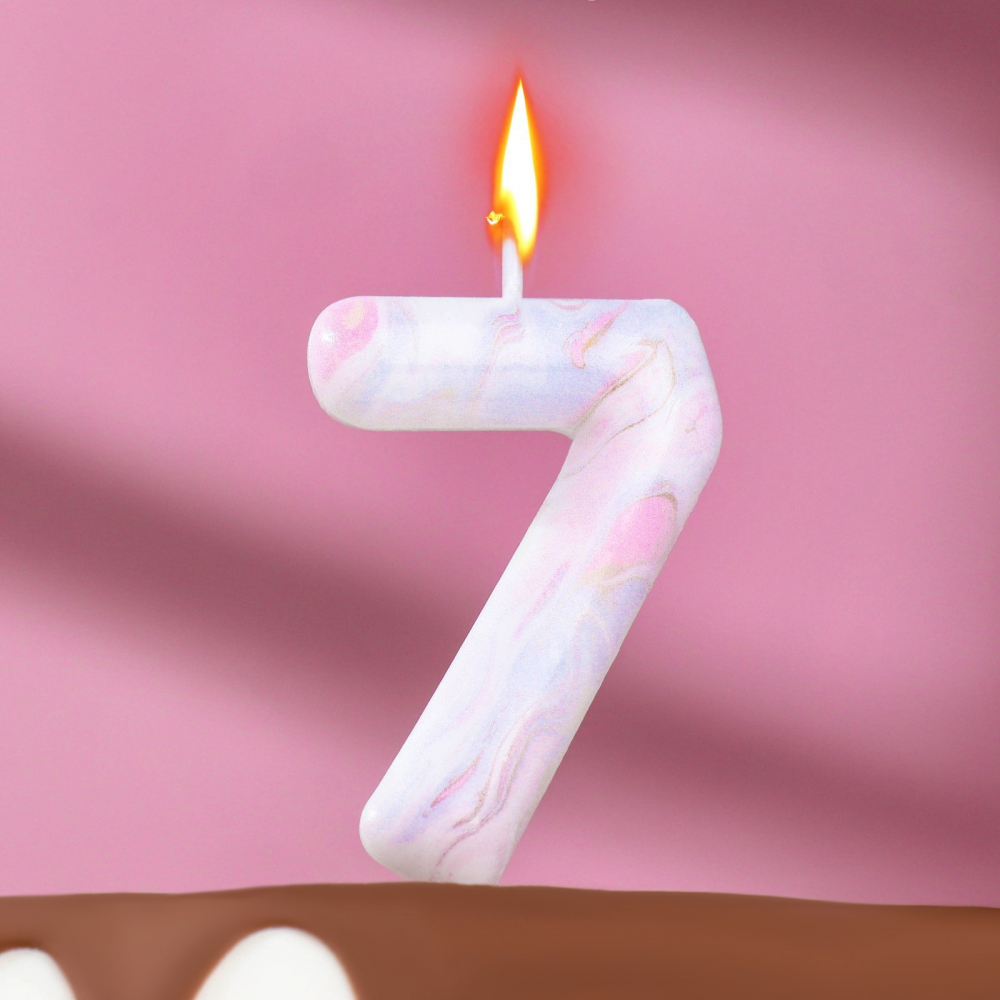 Свеча в торт "Белый мрамор", цифра "7", 8 см, 1 шт.