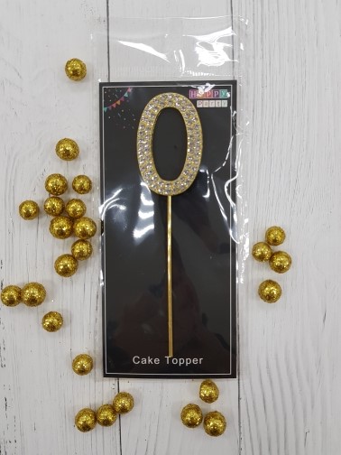 Топпер-цифра "0"- золото со стразами, 10 см.