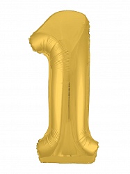 Шар (40''/102 см) Цифра, 1, Slim, Золото, в упаковке, Россия