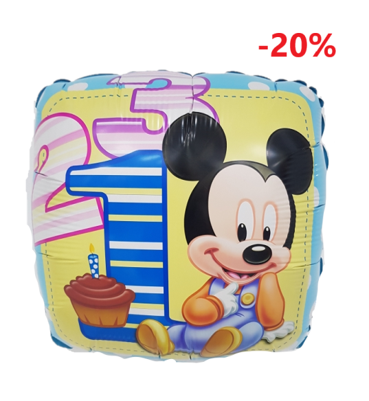 Шар (18"/46см) Квадрат,Микки,С Днём Рождения(1годик).Китай