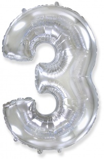 FM Шар (40''/102 см) Цифра, 3, Серебро, 1 шт.