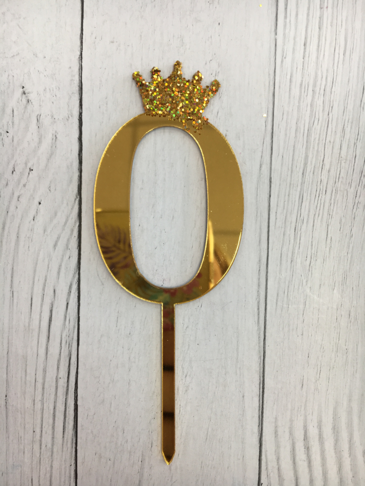 Топпер-цифра с короной "0"- золото, 10 см.