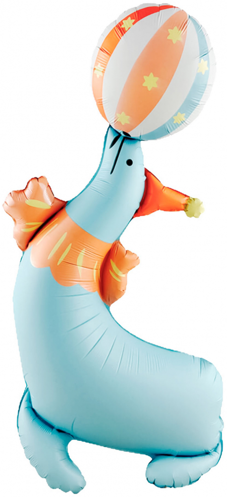 Шар (43''/109 см) Фигура 3D, Цирк, Веселый тюлень, 1 шт. в уп.