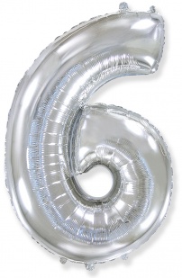 FM Шар (40''/102 см) Цифра, 6, Серебро, 1 шт.