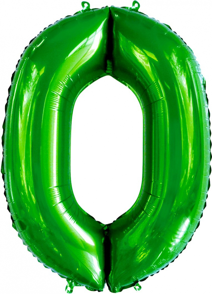Шар (34''/86 см) Цифра, 0, Slim, Зеленый, 1 шт. в упак.