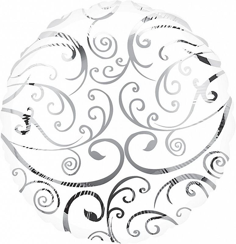 А 18" Круг Белый Филигрань / Silver Swirls S30 /