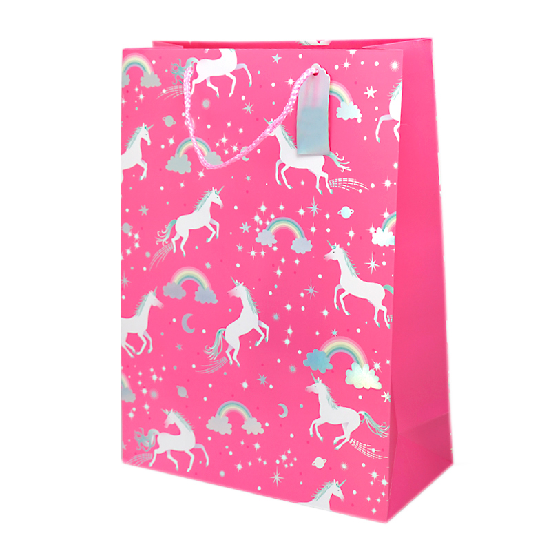 Пакет подарочный "Розовый с единорогами" / 31*42*12 см
