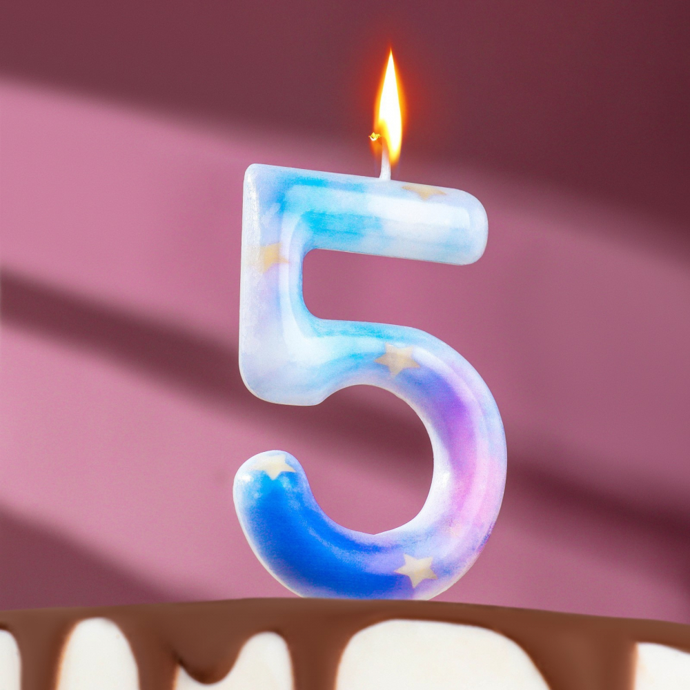 Свеча цифра переливы  "5", 9 см
