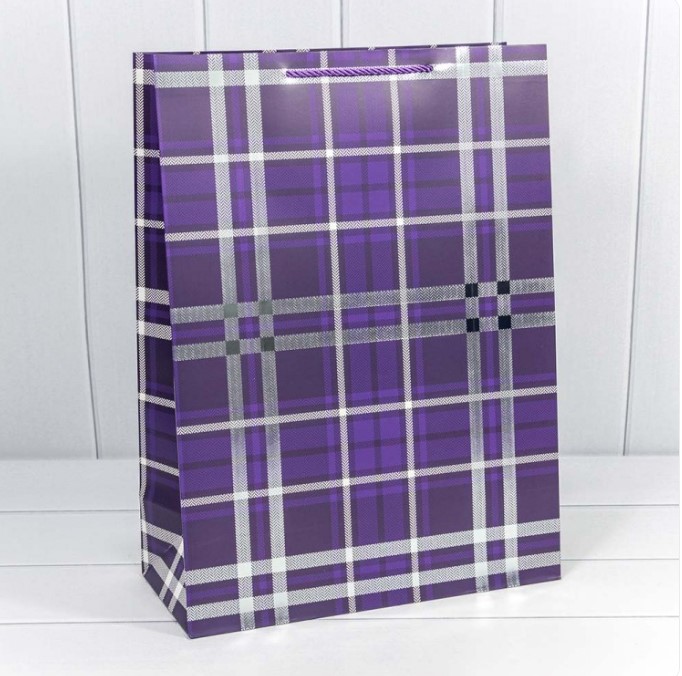Пакет подарочный с тиснением "Клетки"  33*45*15 см, Фиолетовый
