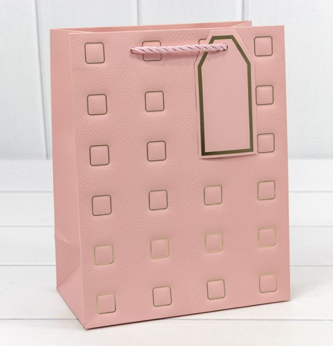 Пакет подарочный "Квадратики" Розовый 18*23*10 см/1шт