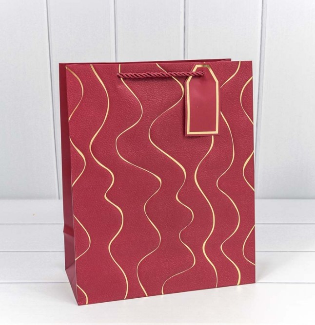 Пакет подарочный с тиснением "Волны"  26*32*13 см, Красный