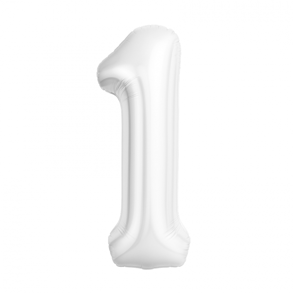 Шар (40''/102 см) Цифра, 1 Slim, Белый блеск, 1 шт. в уп.