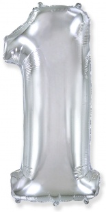 FM Шар (40''/102 см) Цифра, 1, Серебро, 1 шт.