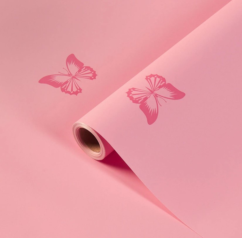 Пленка матовая "Порхающие бабочки", 65мкр, 58 см х 10 м, розовый