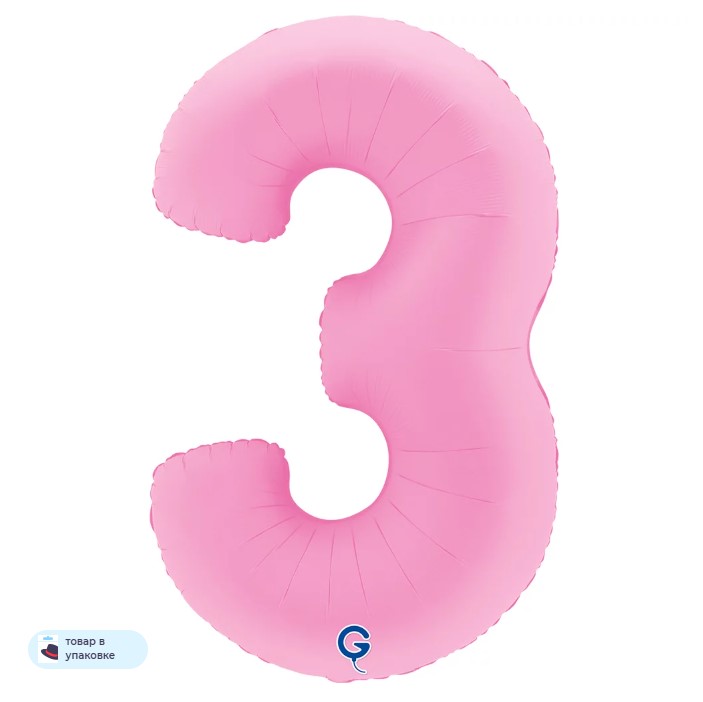 G Шар (40''/102 см) Цифра, 3, Розовая Сакура, Матовый, 1 шт. в уп.