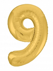 Шар (40''/102 см) Цифра, 9, Slim, Золото, в упаковке, Россия