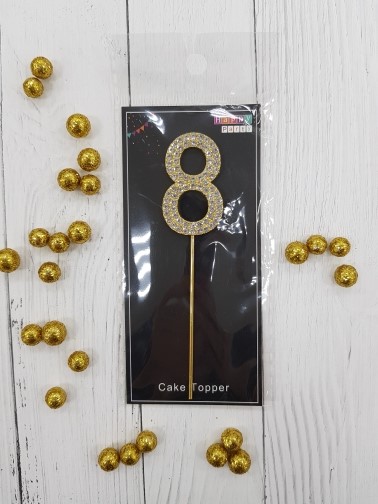 Топпер-цифра "8"- золото со стразами, 10 см.