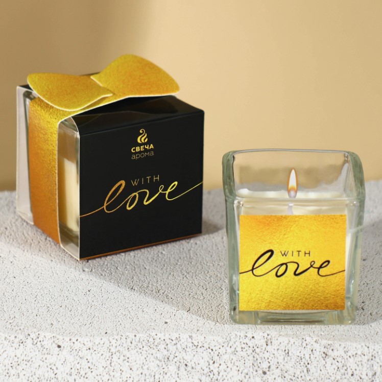 Свеча в стакане «With love», аромат миндаль, 5,3 х 5,3 х 5,5 см