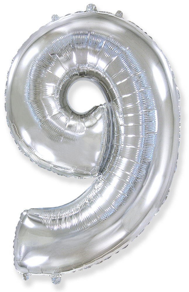 FM Шар (40''/102 см) Цифра, 9, Серебро, 1 шт.